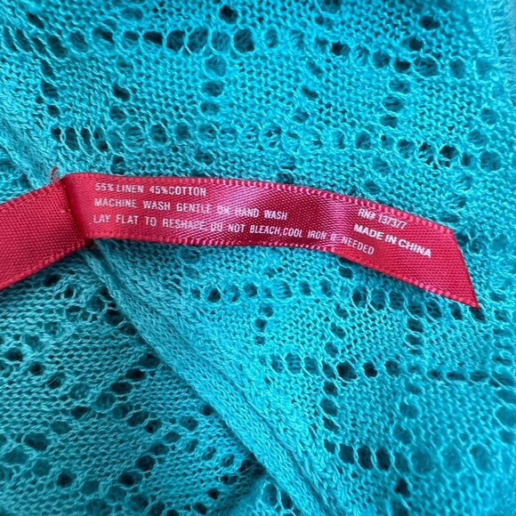 Ruby Ribbon Top Women Medium Large Blue Crochet Open Knit Cap Sleeve Relaxed Fit - Picture 8 of 8